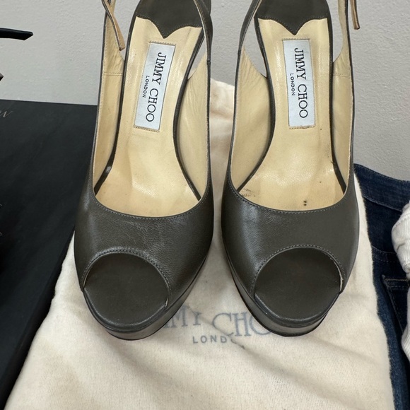 Jimmy Choo Dark Gray Peep Toe Heels - Picture 1 of 3